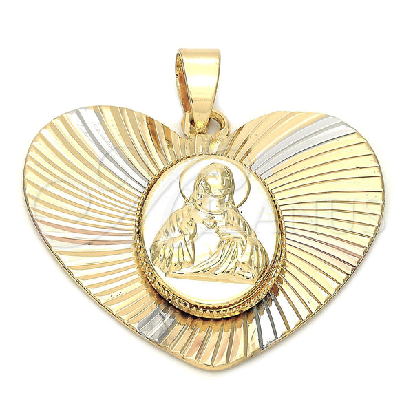 Oro Laminado Religious Pendant, Gold Filled Style Jesus Design, Diamond Cutting Finish, Tricolor, 5.194.012