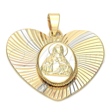 Oro Laminado Religious Pendant, Gold Filled Style Jesus Design, Diamond Cutting Finish, Tricolor, 5.194.012