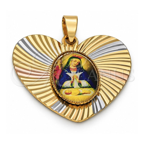 Oro Laminado Religious Pendant, Gold Filled Style Altagracia Design, Diamond Cutting Finish, Tricolor, 5.194.014