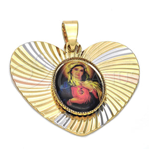 Oro Laminado Religious Pendant, Gold Filled Style Sagrado Corazon de Maria Design, Diamond Cutting Finish, Tricolor, 5.194.018