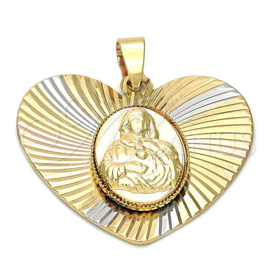 Oro Laminado Religious Pendant, Gold Filled Style Sagrado Corazon de Maria Design, Diamond Cutting Finish for wholesale, main product view