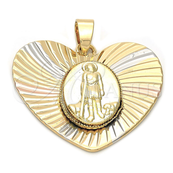 Oro Laminado Religious Pendant, Gold Filled Style San Lazaro Design, Diamond Cutting Finish, Tricolor, 5.194.024