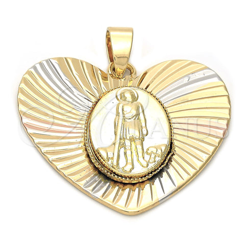Oro Laminado Religious Pendant, Gold Filled Style San Lazaro Design, Diamond Cutting Finish, Tricolor, 5.194.024