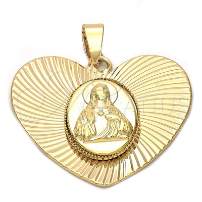 Oro Laminado Religious Pendant, Gold Filled Style Sagrado Corazon de Jesus Design, Diamond Cutting Finish for wholesale, main product view