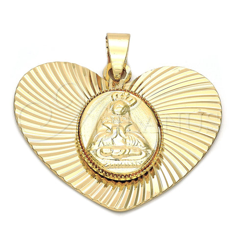 Oro Laminado Religious Pendant, Gold Filled Style Altagracia Design, Diamond Cutting Finish, Golden Finish, 5.195.011