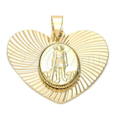Oro Laminado Religious Pendant, Gold Filled Style San Lazaro Design, Diamond Cutting Finish, Golden Finish for wholesale, main product view
