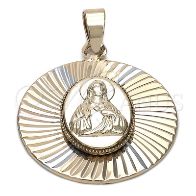 Oro Laminado Religious Pendant, Gold Filled Style Sagrado Corazon de Jesus Design, Diamond Cutting Finish for wholesale, main product view