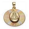 Oro Laminado Religious Pendant, Gold Filled Style Sagrado Corazon de Jesus Design, Diamond Cutting Finish, Tricolor, 5.196.012