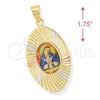 Oro Laminado Religious Pendant, Gold Filled Style Altagracia Design, Diamond Cutting Finish, Tricolor, 5.196.013