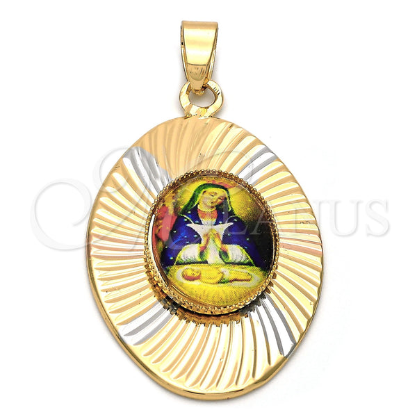 Oro Laminado Religious Pendant, Gold Filled Style Altagracia Design, Diamond Cutting Finish, Tricolor, 5.196.013