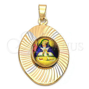 Oro Laminado Religious Pendant, Gold Filled Style Altagracia Design, Diamond Cutting Finish, Tricolor, 5.196.013