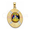 Oro Laminado Religious Pendant, Gold Filled Style Altagracia Design, Diamond Cutting Finish, Tricolor, 5.196.013