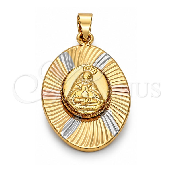 Oro Laminado Religious Pendant, Gold Filled Style Altagracia Design, Diamond Cutting Finish, Tricolor, 5.196.015