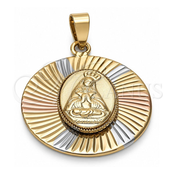 Oro Laminado Religious Pendant, Gold Filled Style Altagracia Design, Diamond Cutting Finish, Tricolor, 5.196.016