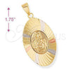 Oro Laminado Religious Pendant, Gold Filled Style Sagrado Corazon de Jesus Design, Diamond Cutting Finish, Tricolor, 5.196.019