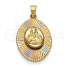 Oro Laminado Religious Pendant, Gold Filled Style Sagrado Corazon de Jesus Design, Diamond Cutting Finish, Tricolor, 5.196.019
