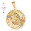 Oro Laminado Religious Pendant, Gold Filled Style Sagrado Corazon de Maria Design, Diamond Cutting Finish, Tricolor, 5.196.020