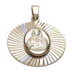 Oro Laminado Religious Pendant, Gold Filled Style Sagrado Corazon de Maria Design, Diamond Cutting Finish, Tricolor, 5.196.020