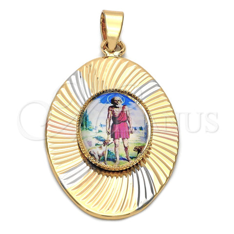Oro Laminado Religious Pendant, Gold Filled Style San Lazaro Design, Diamond Cutting Finish, Tricolor, 5.196.021