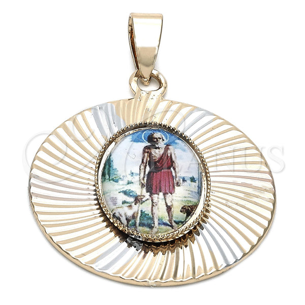 Oro Laminado Religious Pendant, Gold Filled Style San Lazaro Design, Diamond Cutting Finish, Tricolor, 5.196.022
