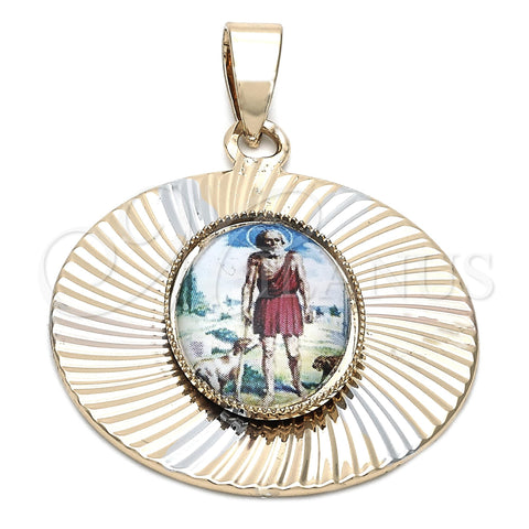 Oro Laminado Religious Pendant, Gold Filled Style San Lazaro Design, Diamond Cutting Finish, Tricolor, 5.196.022
