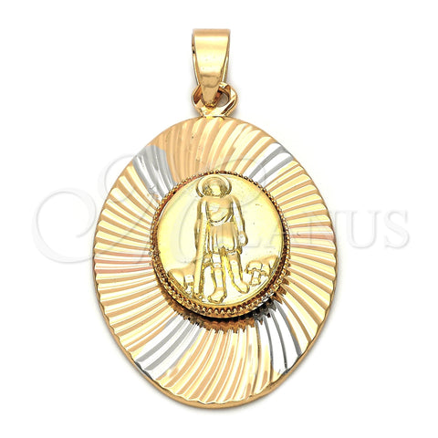 Oro Laminado Religious Pendant, Gold Filled Style San Lazaro Design, Diamond Cutting Finish, Tricolor, 5.196.023