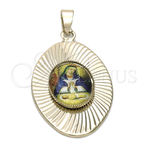 Oro Laminado Religious Pendant, Gold Filled Style Altagracia Design, Diamond Cutting Finish, Golden Finish, 5.197.010