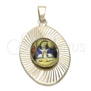 Oro Laminado Religious Pendant, Gold Filled Style Altagracia Design, Diamond Cutting Finish, Golden Finish, 5.197.010