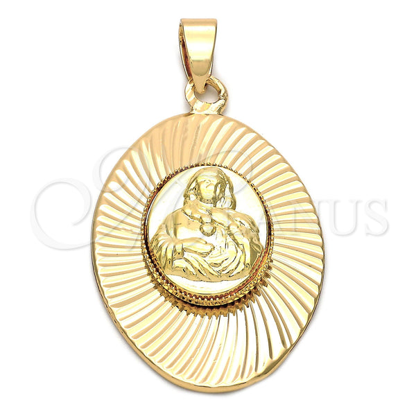 Oro Laminado Religious Pendant, Gold Filled Style Sagrado Corazon de Maria Design, Diamond Cutting Finish, Golden Finish, 5.197.014
