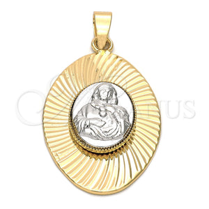 Oro Laminado Religious Pendant, Gold Filled Style Sagrado Corazon de Maria Design, Diamond Cutting Finish, Two Tone, 5.197.015