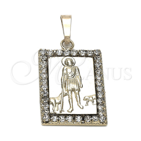 Oro Laminado Religious Pendant, Gold Filled Style San Lazaro Design, with White Cubic Zirconia, Polished, Golden Finish, 5.198.012