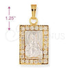 Oro Laminado Religious Pendant, Gold Filled Style Jesus Design, with White Cubic Zirconia, Polished, Two Tone, 5.198.015