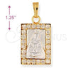 Oro Laminado Religious Pendant, Gold Filled Style Altagracia Design, with White Cubic Zirconia, Polished, Two Tone, 5.198.016