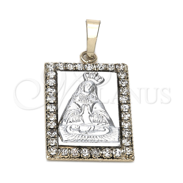 Oro Laminado Religious Pendant, Gold Filled Style Altagracia Design, with White Cubic Zirconia, Polished, Two Tone, 5.198.016