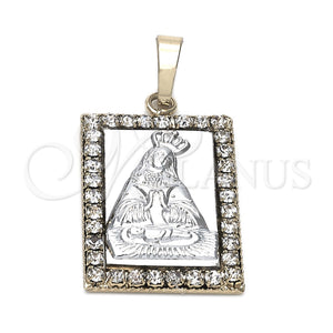 Oro Laminado Religious Pendant, Gold Filled Style Altagracia Design, with White Cubic Zirconia, Polished, Two Tone, 5.198.016