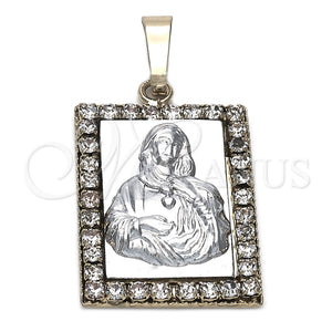 Oro Laminado Religious Pendant, Gold Filled Style Sagrado Corazon de Maria Design, with White Cubic Zirconia, Polished, Two Tone, 5.198.029