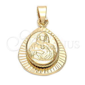 Oro Laminado Religious Pendant, Gold Filled Style Sagrado Corazon de Maria Design, Diamond Cutting Finish, Golden Finish, 5.199.011