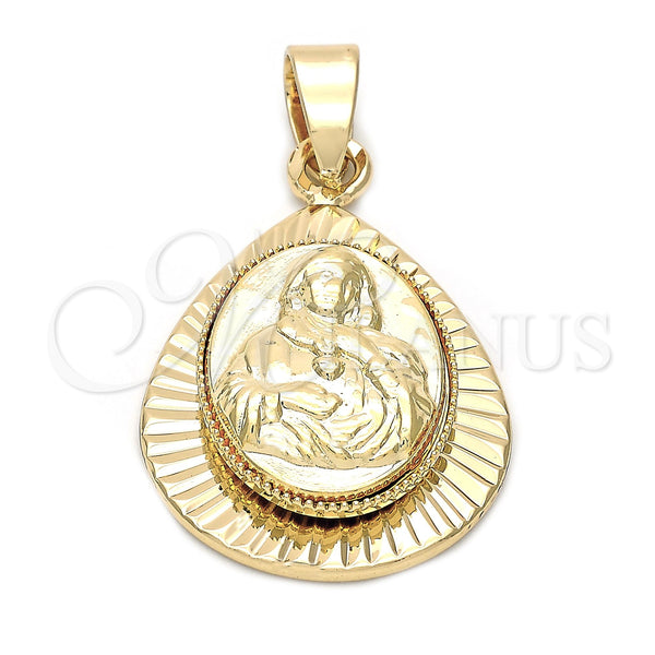 Oro Laminado Religious Pendant, Gold Filled Style Sagrado Corazon de Maria Design, Diamond Cutting Finish, Golden Finish, 5.199.011