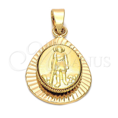 Oro Laminado Religious Pendant, Gold Filled Style San Lazaro Design, Diamond Cutting Finish, Golden Finish for wholesale, main product view