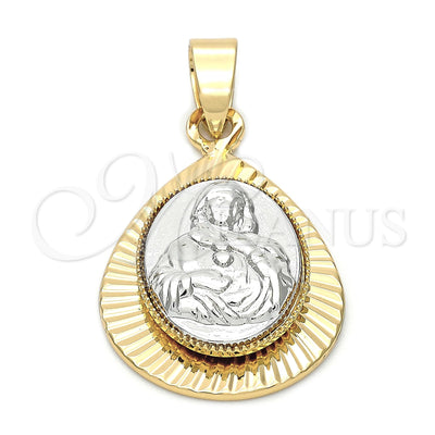 Oro Laminado Religious Pendant, Gold Filled Style Sagrado Corazon de Maria Design, Diamond Cutting Finish, Two for wholesale, main product view