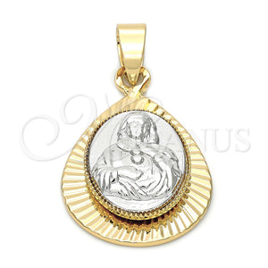 Oro Laminado Religious Pendant, Gold Filled Style Sagrado Corazon de Maria Design, Diamond Cutting Finish, Two Tone, 5.199.017