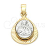 Oro Laminado Religious Pendant, Gold Filled Style Sagrado Corazon de Maria Design, Diamond Cutting Finish, Two Tone, 5.199.017