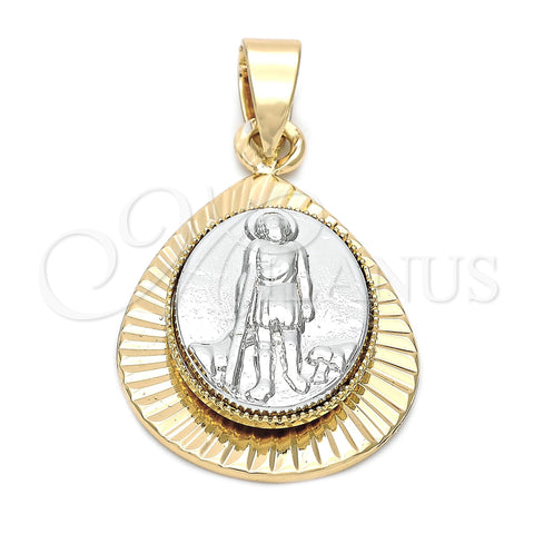 Oro Laminado Religious Pendant, Gold Filled Style San Lazaro Design, Diamond Cutting Finish, Two Tone, 5.199.018