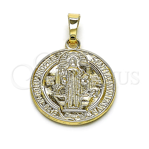 Oro Laminado Religious Pendant, Gold Filled Style San Benito Design, Diamond Cutting Finish, Golden Finish, 5.199.022