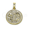 Oro Laminado Religious Pendant, Gold Filled Style San Benito Design, Diamond Cutting Finish, Golden Finish, 5.199.022