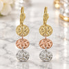 Oro Laminado Long Earring, Gold Filled Style Diamond Cutting Finish, Tricolor, 02.63.2160