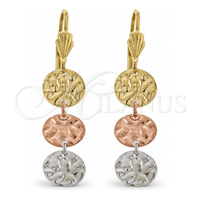 Oro Laminado Long Earring, Gold Filled Style Diamond Cutting Finish, Tricolor, 02.63.2160