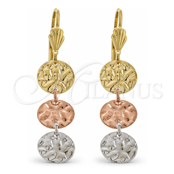 Oro Laminado Long Earring, Gold Filled Style Diamond Cutting Finish, Tricolor, 02.63.2160