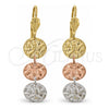 Oro Laminado Long Earring, Gold Filled Style Diamond Cutting Finish, Tricolor, 02.63.2160