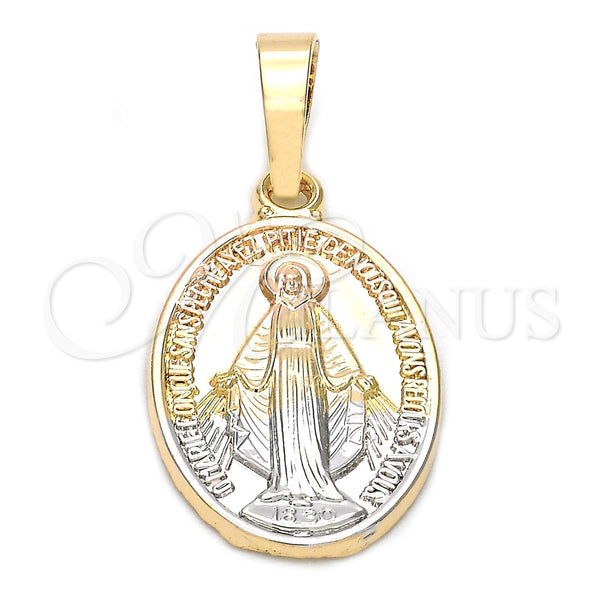 Oro Laminado Religious Pendant, Gold Filled Style Medalla Milagrosa Design, Diamond Cutting Finish, Tricolor, 5.199.032